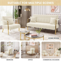 Yaheetech Beige 75.5 Cm W Velvet Accent Armchair With Gold Metal Frame - thumbnail 4