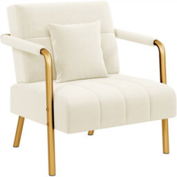 Yaheetech Beige 75.5 Cm W Velvet Accent Armchair With Gold Metal Frame - thumbnail 2