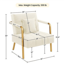 Yaheetech Beige 75.5 Cm W Velvet Accent Armchair With Gold Metal Frame - thumbnail 3