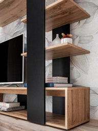 Arte Eco Contemporary Entertainment Media Unit 1 Door Shelves Oak Wotan Effect & Black (W)1900mm (H)1520mm (D)350mm - thumbnail 8