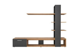 Arte Eco Contemporary Entertainment Media Unit 1 Door Shelves Oak Wotan Effect & Black (W)1900mm (H)1520mm (D)350mm - thumbnail 2