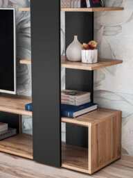 Arte Eco Contemporary Entertainment Media Unit 1 Door Shelves Oak Wotan Effect & Black (W)1900mm (H)1520mm (D)350mm - thumbnail 6