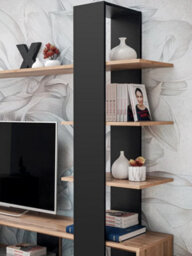 Arte Eco Contemporary Entertainment Media Unit 1 Door Shelves Oak Wotan Effect & Black (W)1900mm (H)1520mm (D)350mm - thumbnail 5