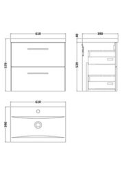 Balterley Bramshall Modern Bathroom Wall Hung 2 Soft Close Drawer Vanity Unit & Mid-Edge Basin, Dark Grey, 610mm - thumbnail 8