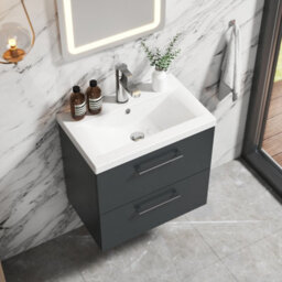 Balterley Bramshall Modern Bathroom Wall Hung 2 Soft Close Drawer Vanity Unit & Mid-Edge Basin, Dark Grey, 610mm - thumbnail 5