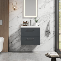 Balterley Bramshall Modern Bathroom Wall Hung 2 Soft Close Drawer Vanity Unit & Mid-Edge Basin, Dark Grey, 610mm - thumbnail 2