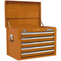 High Gloss Orange 5 Drawer Tool Chest Storage Unit - 660 X 435 X 490mm - thumbnail 4
