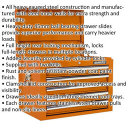 High Gloss Orange 5 Drawer Tool Chest Storage Unit - 660 X 435 X 490mm - thumbnail 2