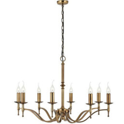 Avery Ceiling Pendant Chandelier Light 8 Lamp Antique Brass Curved Candelabra - thumbnail 3