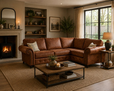 SC FURNITURE LIMITED Tan Brown Fabric Corner Sofa 2C1 Right Hand Facing Oldham - image 1