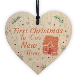 Red Ocean First Christmas New Home Gift Personalised Wood Heart Tree Decoration Bauble