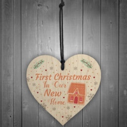 Red Ocean First Christmas New Home Gift Personalised Wood Heart Tree Decoration Bauble - thumbnail 2