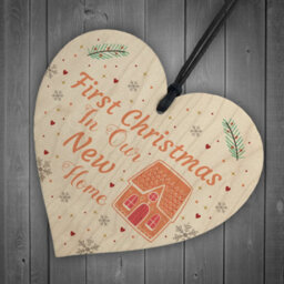 Red Ocean First Christmas New Home Gift Personalised Wood Heart Tree Decoration Bauble - thumbnail 6