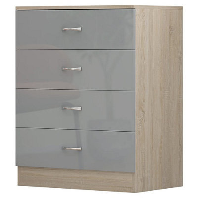 Harmin High Gloss Grey On Sonoma Oak Frame 4 Drawer Chest - image 1