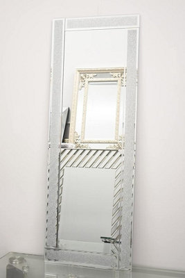 Biznest Full Length Sparkle Silver Glitter Wall Mirror Frame Glass Living Room Lounge 40X110Cm - image 1