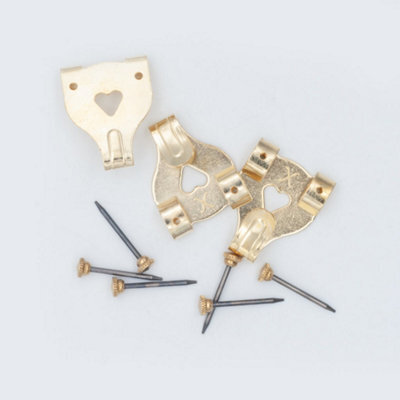 Sisi UK No 3 Picture Hooks Brassed Pack Of 3 With Brass Head Tempered Steel Pins For Photo Frame Wall Hanging - image 1