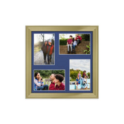 AK Frames 12X12 Gold Classic Multi Photo Frame With Blue Mount - Holds 4 Apertures (4X) 6X4 Photos - thumbnail 1