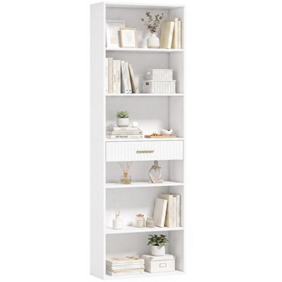 Tall Bookcase With Cubes, 7 Tier Bookshelf With Drawer, White - image 1