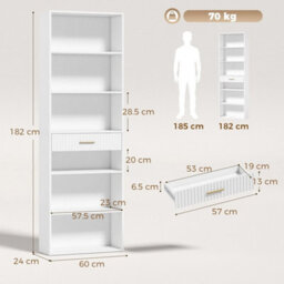 Tall Bookcase With Cubes, 7 Tier Bookshelf With Drawer, White - thumbnail 2