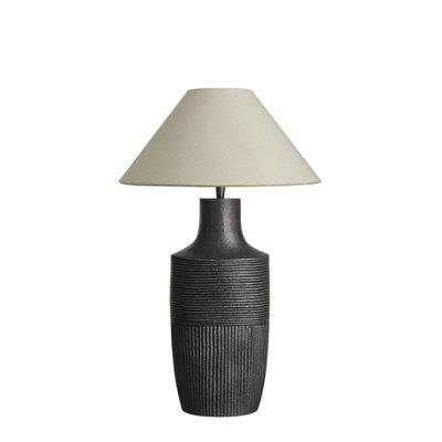 Industville Ornate Vase Table Lamp, Pewter Base, Natural Cotton Coolie Empire Large Lampshade - image 1