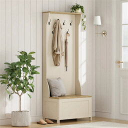 Cream Coat Stand With Shoe Storage, Hallway Unit & Storage Bench - thumbnail 6