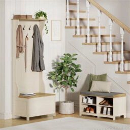 Cream Coat Stand With Shoe Storage, Hallway Unit & Storage Bench - thumbnail 5