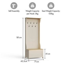 Cream Coat Stand With Shoe Storage, Hallway Unit & Storage Bench - thumbnail 2