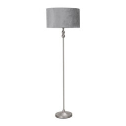 Valuelights Maggie Brushed Chrome Silver Candlestick Floor Lamp With Grey Velvet Lamp Shade - thumbnail 2
