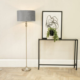 Valuelights Maggie Brushed Chrome Silver Candlestick Floor Lamp With Grey Velvet Lamp Shade - thumbnail 1