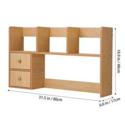 Natural Wood Colour - 80Cm -Basic Creative Wooden Desktop Bookshelf Organizer Office Desk Storage Shelf Tidy Rack - thumbnail 2