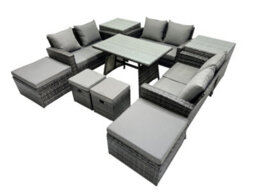 Fimous 10 Seater Wicker Pe Rattan Furniture Outdoor Dining Table Double Seat Sofa 4 Stools 2 Side Table Set Dark Grey Mixed - thumbnail 2