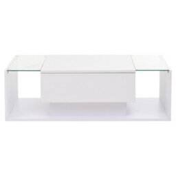 Abrihome High Gloss Coffee Table With Open Storage, 1 Drawer, Led Lights,  Coffee End Table For Living Room, Office, 100X50X31Cm, White - thumbnail 8