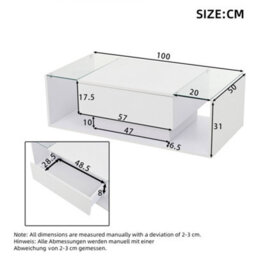 Abrihome High Gloss Coffee Table With Open Storage, 1 Drawer, Led Lights,  Coffee End Table For Living Room, Office, 100X50X31Cm, White - thumbnail 7