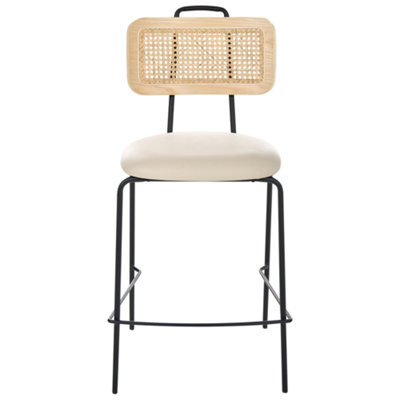 Wyld And Coco Set Of 2 Bar Chairs Light Beige Faux Leather With Pe Rattan Back, W48 X D52 X H97Cm - image 1