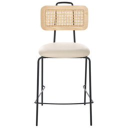 Wyld And Coco Set Of 2 Bar Chairs Light Beige Faux Leather With Pe Rattan Back, W48 X D52 X H97Cm - thumbnail 1