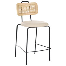 Wyld And Coco Set Of 2 Bar Chairs Light Beige Faux Leather With Pe Rattan Back, W48 X D52 X H97Cm - thumbnail 4