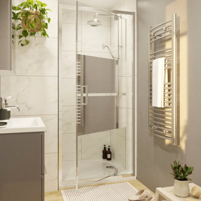 GoodHome Ledava Chrome Effect Mirror Strip Half Open Pivot Shower Door (H)195Cm (W)120Cm - image 1