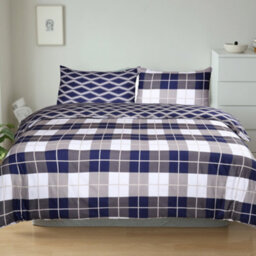 Aspire Homeware Printed Microfiber Duvet Cover Set, Navy Check Reversible, Super King, (L)220Cm X (W)260Cm - thumbnail 1