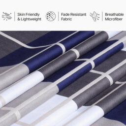 Aspire Homeware Printed Microfiber Duvet Cover Set, Navy Check Reversible, Super King, (L)220Cm X (W)260Cm - thumbnail 5