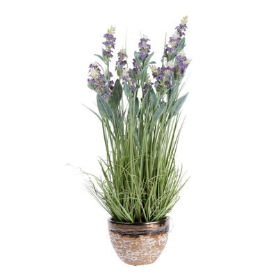 Homescapes Artificial Purple Handcrafted Lavender Plant In Decorative Metallic Ceramic Pot, 66 Cm - image 1