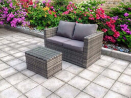 Single Grey Sofa Twin Table With Coffee Table Rattan Wicker Conservatory Outdoor Garden Furniture Set Grey - thumbnail 2