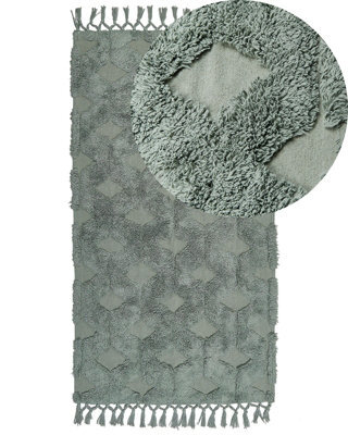 Wyld And Coco Green Cotton Area Rug 80 X 150 Cm Hand-Tufted Low Pile - Boho Soft Rectangle - image 1