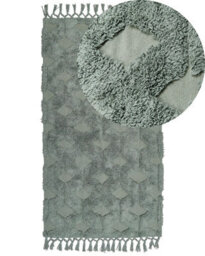 Wyld And Coco Green Cotton Area Rug 80 X 150 Cm Hand-Tufted Low Pile - Boho Soft Rectangle - thumbnail 1