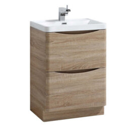 Plum&clay Eden Light Oak Floorstanding Vanity Unit With Round Resin Basin (W)600mm - thumbnail 1