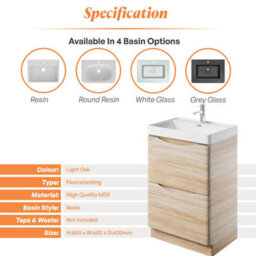 Plum&clay Eden Light Oak Floorstanding Vanity Unit With Round Resin Basin (W)600mm - thumbnail 7