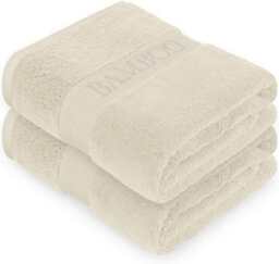 Gaveno Cavailia 2Pk Bamboo Bath Sheet 90X140 Bone Super Absorbent Quick Drying Extra Large Cotton Towel Set For Spa Gym Towel