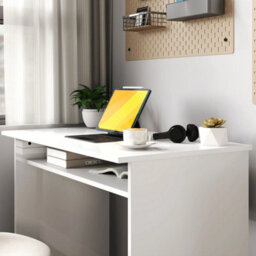 White Computer Desk, Home Writing Study Workstation With Storage - thumbnail 4