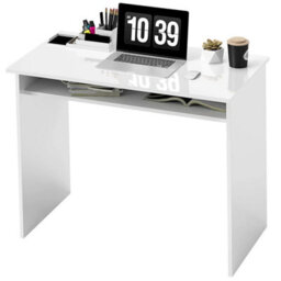 White Computer Desk, Home Writing Study Workstation With Storage