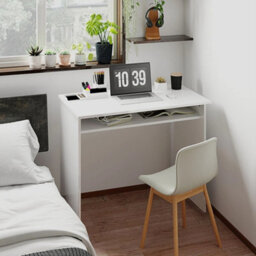 White Computer Desk, Home Writing Study Workstation With Storage - thumbnail 3