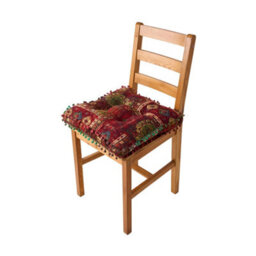 Thehotsale Red Bohemian Style Faux Linen Double-Sided Chair Cushion With Pom-Pom Trim, 40Cm (W) X 40Cm (D) X 8Cm (H) - thumbnail 8